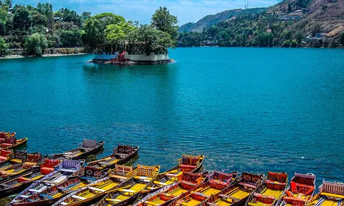 Bhimtal Lake view under mountain peaks